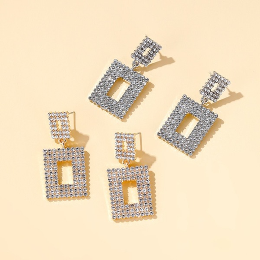 Bulk Jewelry Wholesale alloy flash drill hollow square earrings JDC-ES-MH050 Wholesale factory from China YIWU China