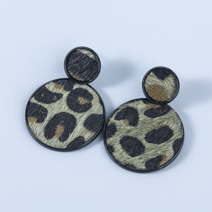 Wholesale alloy flocking round leopard print earrings JDC-ES-JL759 Earrings 氿乐 green Wholesale Jewelry JoyasDeChina Joyas De China