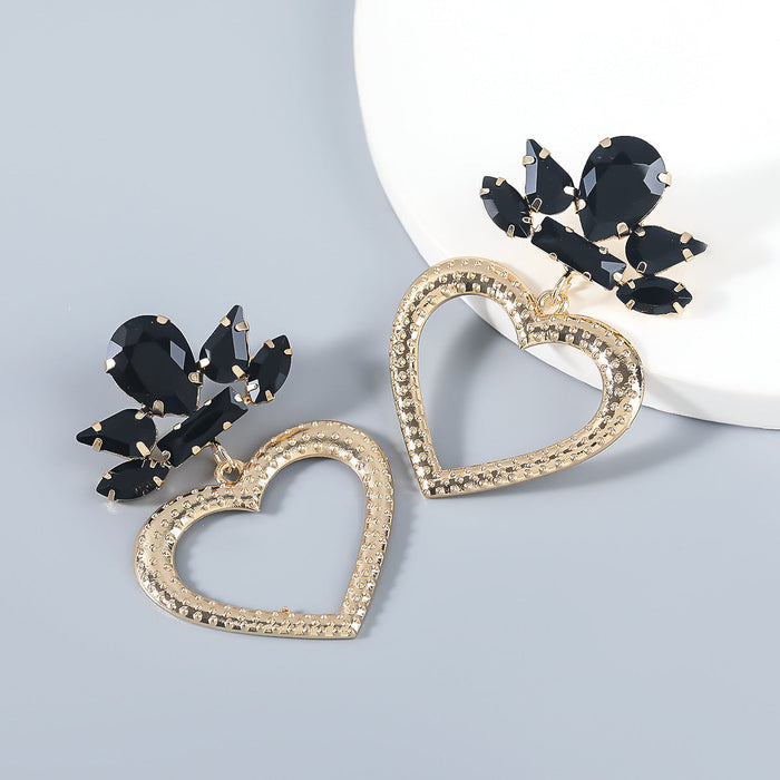 Wholesale alloy flower and diamond heart-shaped earrings JDC-ES-JL012 Earrings JoyasDeChina black Wholesale Jewelry JoyasDeChina Joyas De China