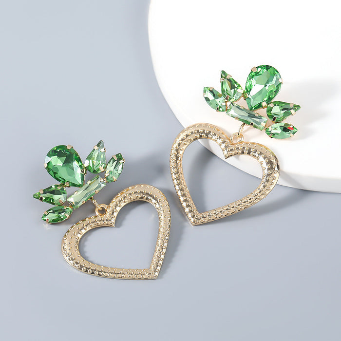Wholesale alloy flower and diamond heart-shaped earrings JDC-ES-JL012 Earrings JoyasDeChina green Wholesale Jewelry JoyasDeChina Joyas De China