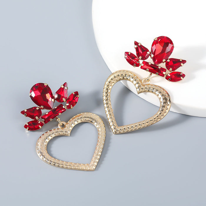 Wholesale alloy flower and diamond heart-shaped earrings JDC-ES-JL012 Earrings JoyasDeChina red Wholesale Jewelry JoyasDeChina Joyas De China