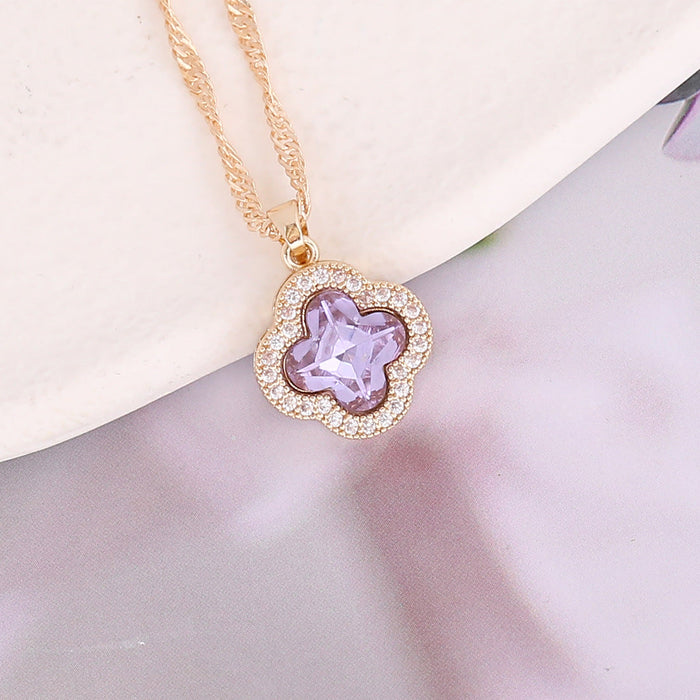 Wholesale alloy flower necklace JDC-NE-Bingm005 NECKLACE 冰萌 6#purple Wholesale Jewelry JoyasDeChina Joyas De China
