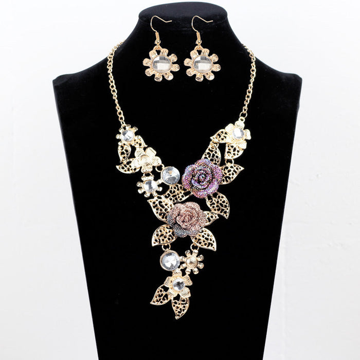 Wholesale alloy flower-shaped diamond necklace earring set JDC-NE-GSGL023 Necklaces 谷力 set Wholesale Jewelry JoyasDeChina Joyas De China