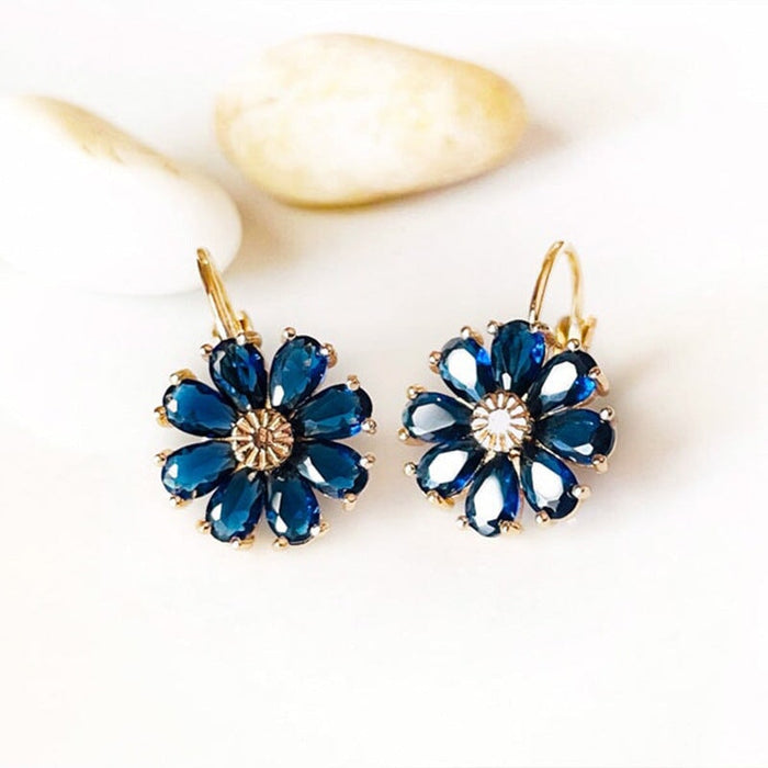 Wholesale Alloy Flower Zircon Earrings JDC-ES-Saip022 Earrings 赛蒲 golden blue diamond Wholesale Jewelry JoyasDeChina Joyas De China