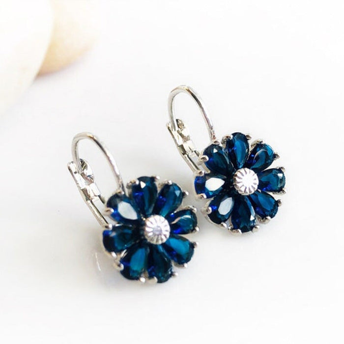Wholesale Alloy Flower Zircon Earrings JDC-ES-Saip022 Earrings 赛蒲 silver blue diamond Wholesale Jewelry JoyasDeChina Joyas De China
