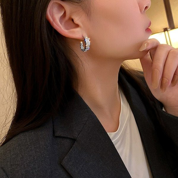 Wholesale alloy full diamond C-type Silver Earrings JDC-ES-BY-057 Earrings 宝钰 Wholesale Jewelry JoyasDeChina Joyas De China