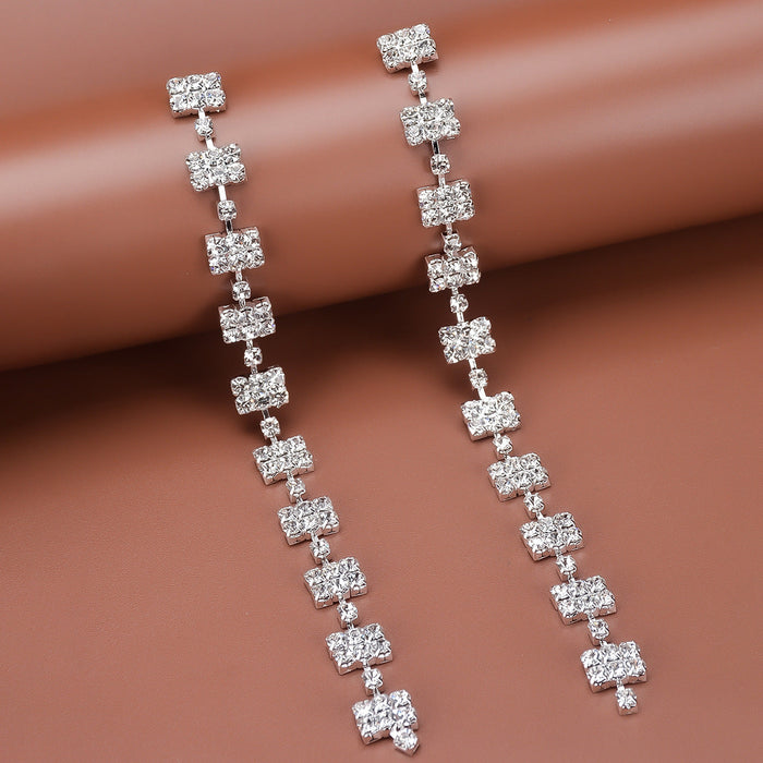 Wholesale alloy full rhinestone long earrings JDC-ES-Bis005 Earrings 碧莎 silver Wholesale Jewelry JoyasDeChina Joyas De China