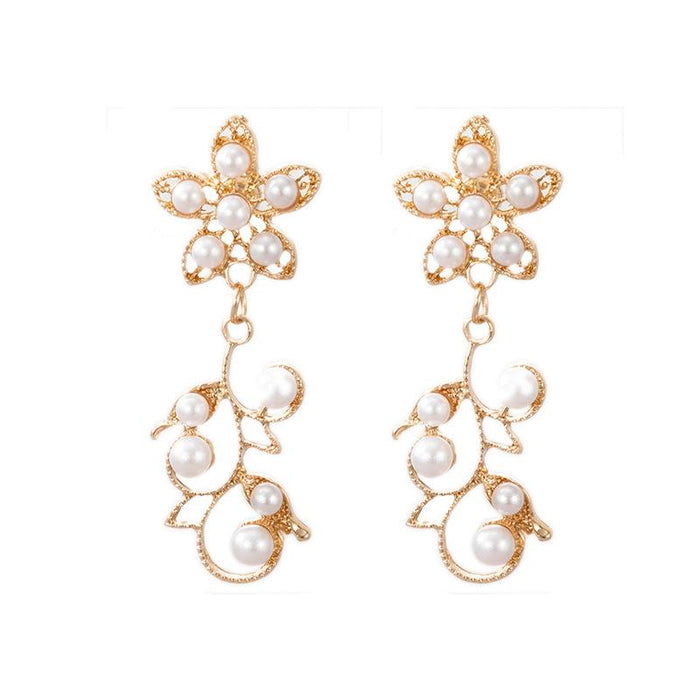 Wholesale Alloy Gold Long Pearl Creative Flower Leaf Earrings JDC-ES-C117 earrings JoyasDeChina 18338 Wholesale Jewelry JoyasDeChina Joyas De China