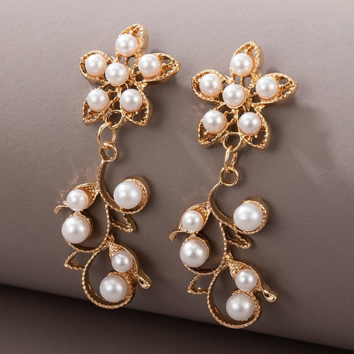 Bulk Jewelry Wholesale Alloy Gold Long Pearl Creative Flower Leaf Earrings JDC-ES-C117 Wholesale factory from China YIWU China
