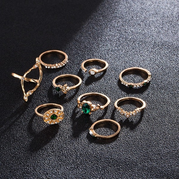 Bulk Jewelry Wholesale Alloy Gold Polygonal Leaves Emerald Diamond Ring JDC-RS-C153 Wholesale factory from China YIWU China
