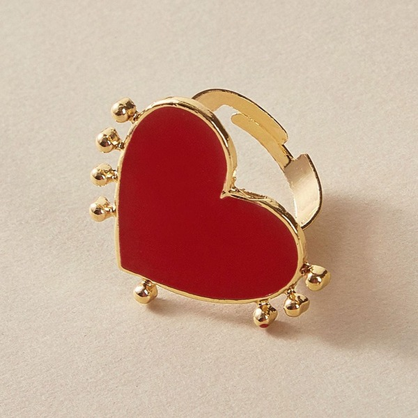 Bulk Jewelry Wholesale Alloy Gold Red Opening Drop Oil Heart Ring JDC-RS-C151 Wholesale factory from China YIWU China