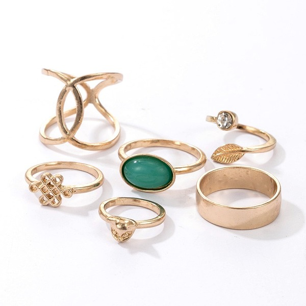 Bulk Jewelry Wholesale Alloy Gold Retro Versatile Set with Green Diamond Cat's Head Leaves Adjustable Ring JDC-RS-C149 Wholesale factory from China YIWU China