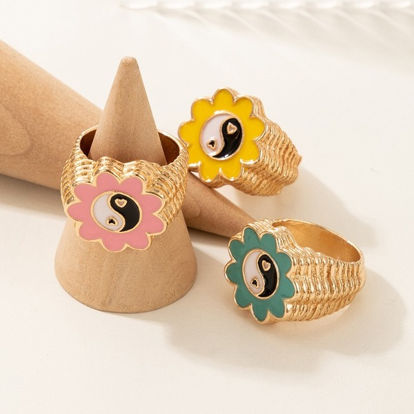 Bulk Jewelry Wholesale Alloy Golden Flower Bagua Cute Fun Tai Chi Ring JDC-RS-C167 Wholesale factory from China YIWU China