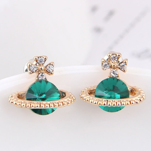 Bulk Jewelry Wholesale alloy green diamond Saturn Earrings JDC-ES-wy025 Wholesale factory from China YIWU China