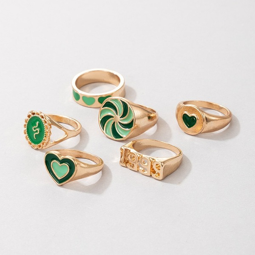 Bulk Jewelry Wholesale alloy green series drop oil love windmill snake 6 piece rings set JDC-RS-C241 Wholesale factory from China YIWU China