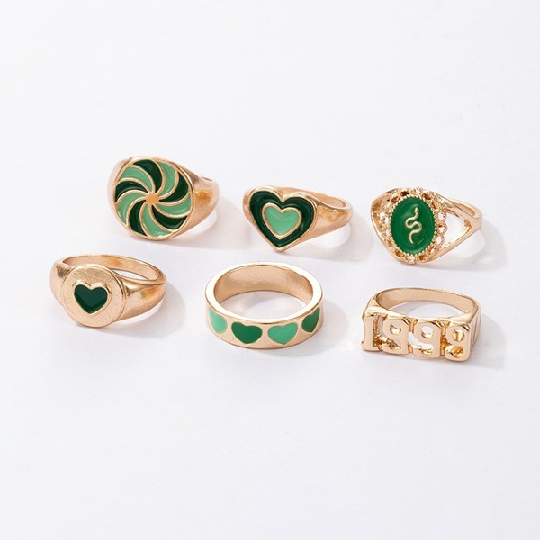 Bulk Jewelry Wholesale alloy green series drop oil love windmill snake 6 piece rings set JDC-RS-C253 Wholesale factory from China YIWU China