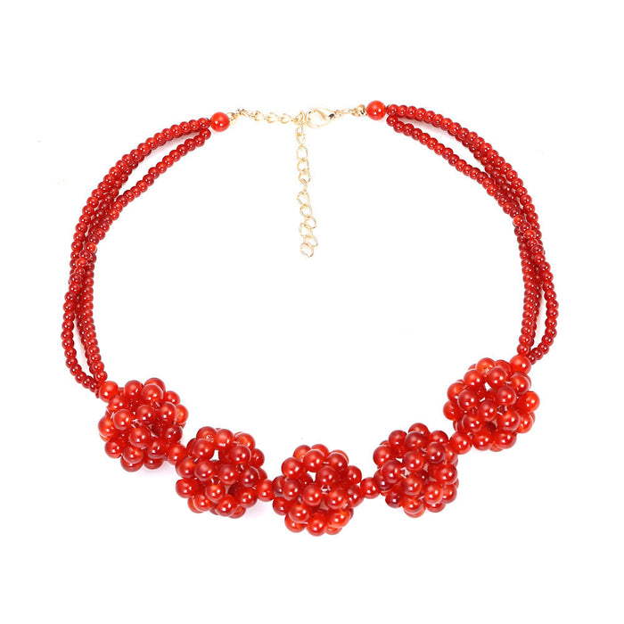 Wholesale alloy hand woven garnet neckchain Necklace JDC-NE-MY004 necklaces 曼茵 red Wholesale Jewelry JoyasDeChina Joyas De China