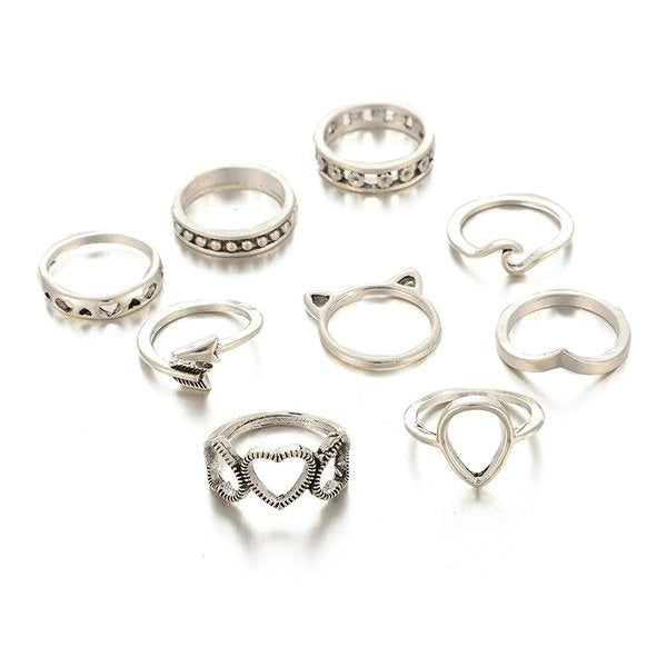 Wholesale Alloy Heart Arrow Ring 9 Piece Set JDC-RS-C317 Rings 咏歌 Wholesale Jewelry JoyasDeChina Joyas De China