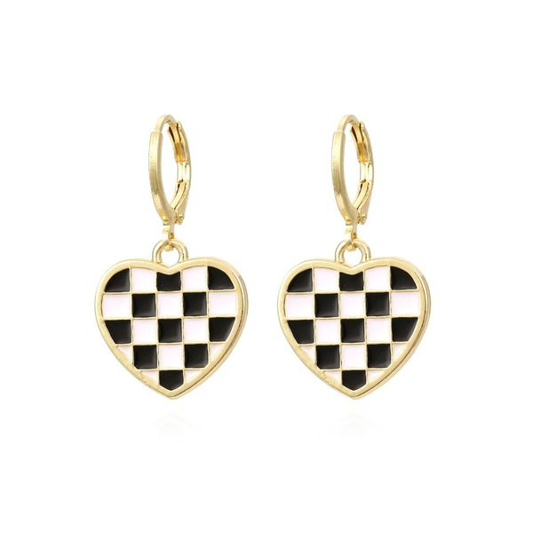 Wholesale alloy heart-shaped black and white lattice Earrings JDC-ES-MY119 JoyasDeChina Wholesale Jewelry JoyasDeChina Joyas De China