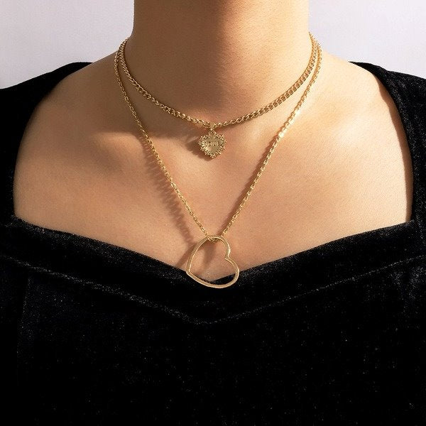 Wholesale alloy heart-shaped hollow double-layer necklace JDC-NE-C187 NECKLACE 咏歌 Wholesale Jewelry JoyasDeChina Joyas De China