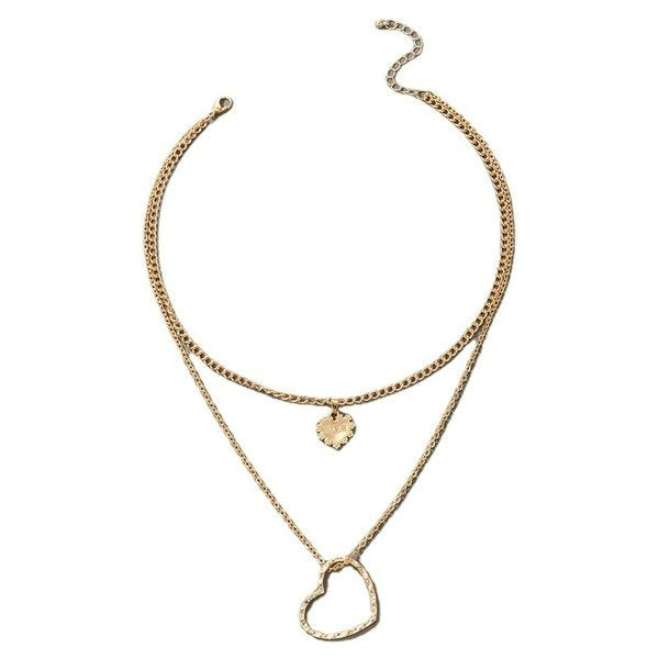 Wholesale alloy heart-shaped hollow double-layer necklace JDC-NE-C187 NECKLACE 咏歌 Wholesale Jewelry JoyasDeChina Joyas De China