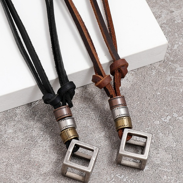 Bulk Jewelry Wholesale alloy hollow out square frame leather man necklaces JDC-MNE-PK031 Wholesale factory from China YIWU China