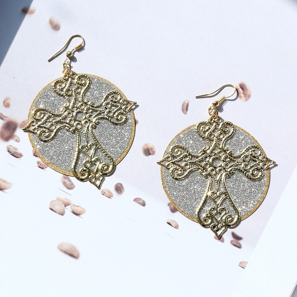 Bulk Jewelry Wholesale alloy hollow pattern cross Earrings JDC-ES-bq188 Wholesale factory from China YIWU China