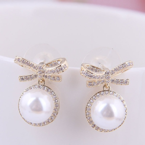 Bulk Jewelry Wholesale alloy imitation pearl bow earrings JDC-ES-wy007 Wholesale factory from China YIWU China