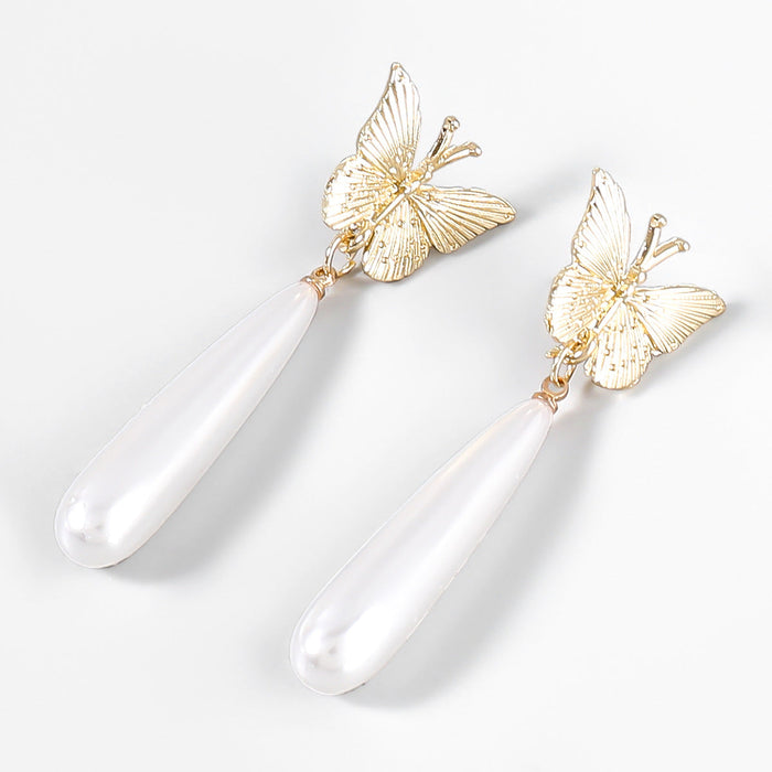 Wholesale Alloy Imitation Pearl Butterfly Earrings JDC-ES-JL835 Earrings 氿乐 Wholesale Jewelry JoyasDeChina Joyas De China
