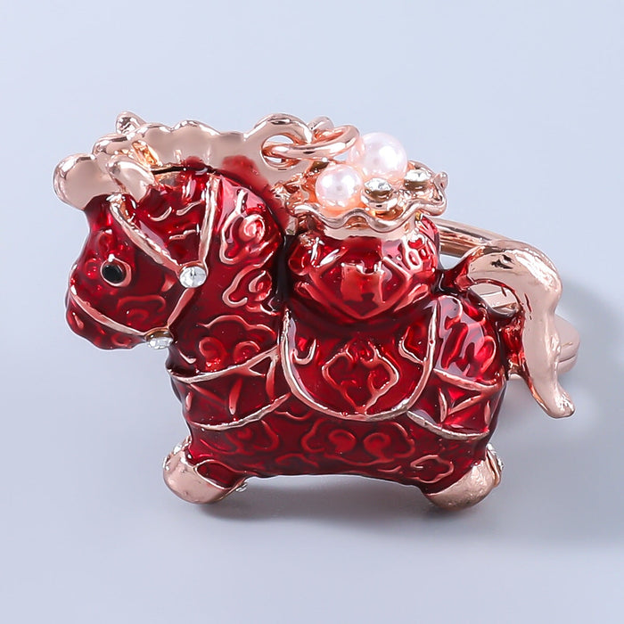 Wholesale Alloy Imitation Pearl Enamel Treasure Horse Keychain JDC-KC-JL009 Keychains 氿乐 Wholesale Jewelry JoyasDeChina Joyas De China