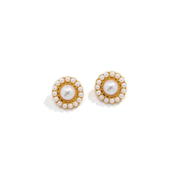 Wholesale alloy imitation pearl flower disc earrings JDC-ES-DN022 Earrings 道妮 Wholesale Jewelry JoyasDeChina Joyas De China