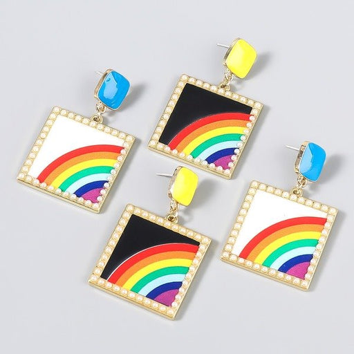 Wholesale Alloy Imitation Pearl Rainbow Square Earrings JDC-ES-JL772 Earrings 氿乐 Wholesale Jewelry JoyasDeChina Joyas De China