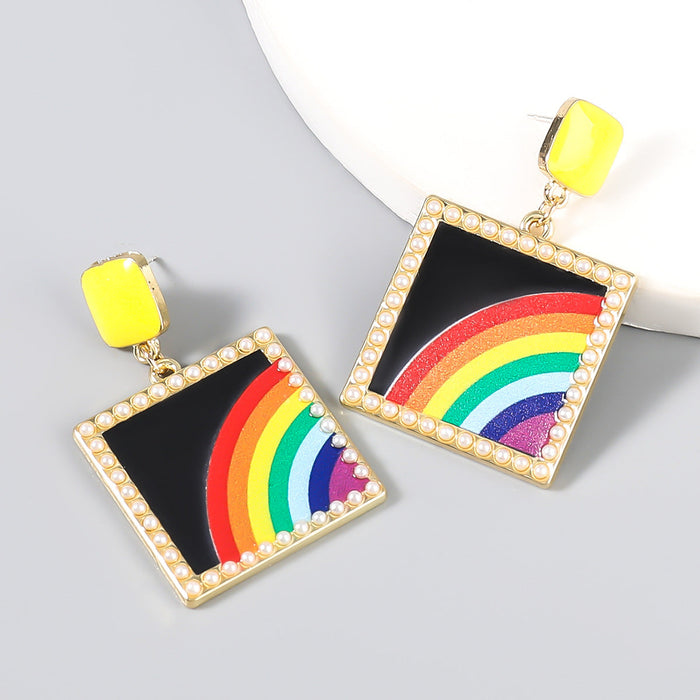 Wholesale Alloy Imitation Pearl Rainbow Square Earrings JDC-ES-JL772 Earrings 氿乐 black Wholesale Jewelry JoyasDeChina Joyas De China
