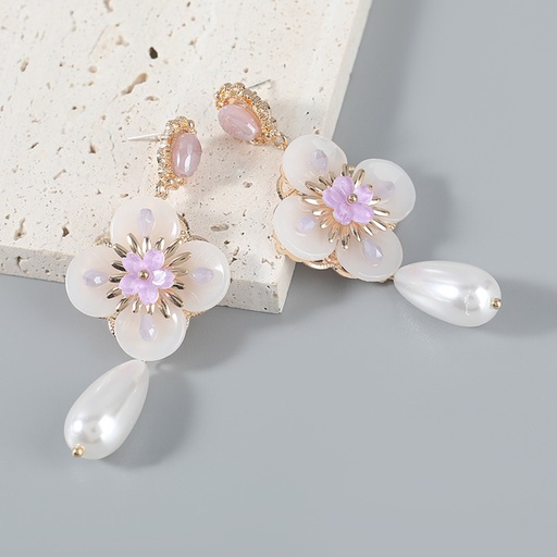 Wholesale alloy imitation pearl resin flower earrings JDC-ES-JL019 Earrings JoyasDeChina Wholesale Jewelry JoyasDeChina Joyas De China