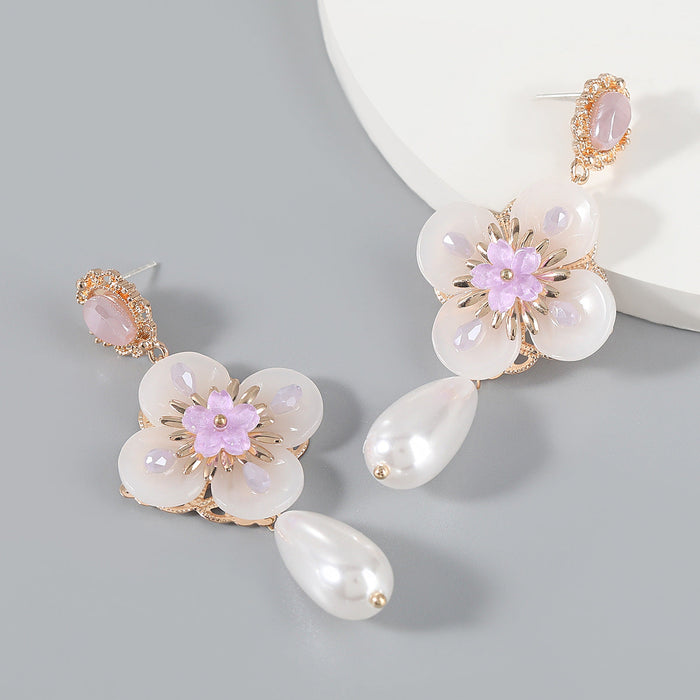 Wholesale alloy imitation pearl resin flower earrings JDC-ES-JL019 Earrings JoyasDeChina flowers Wholesale Jewelry JoyasDeChina Joyas De China
