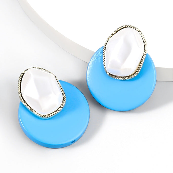 Wholesale Alloy Imitation Pearl Wood Round Earrings JDC-ES-JL897 Earrings 氿乐 blue Wholesale Jewelry JoyasDeChina Joyas De China