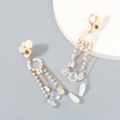 Wholesale alloy inlaid pearl flower tassel earrings JDC-ES-JL116 Earrings JoyasDeChina white Wholesale Jewelry JoyasDeChina Joyas De China