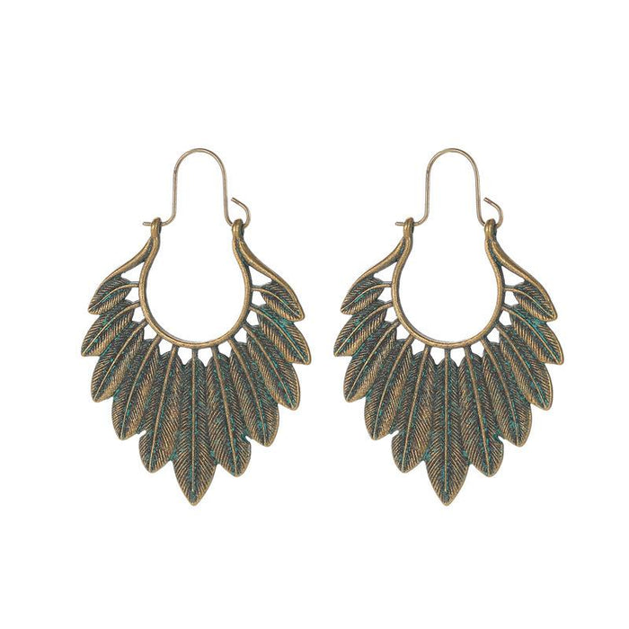Wholesale alloy leaf feather earrings JDC-ES-MH026 Earrings JoyasDeChina 01 Old Bronze Green 11690 Wholesale Jewelry JoyasDeChina Joyas De China