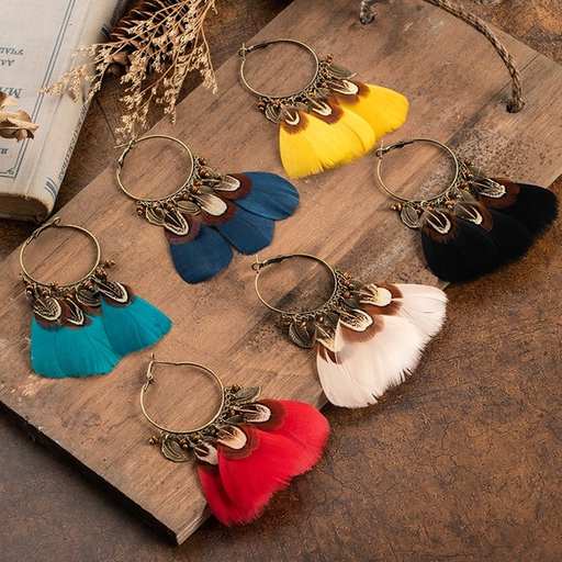 Bulk Jewelry Wholesale alloy long feather tassel earrings JDC-ES-KJ010 Wholesale factory from China YIWU China