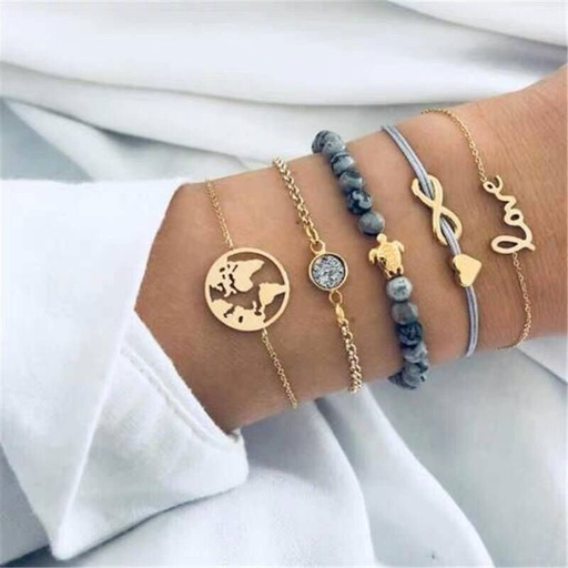 Bulk Jewelry Wholesale alloy love bow turtle beaded leather rope five piece bracelet set JDC-BT-wy023 Wholesale factory from China YIWU China