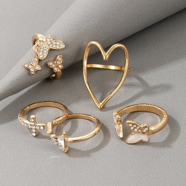 Wholesale alloy love heart cross butterfly open ring 5-piece set JDC-RS-C361 Rings 咏歌 Wholesale Jewelry JoyasDeChina Joyas De China