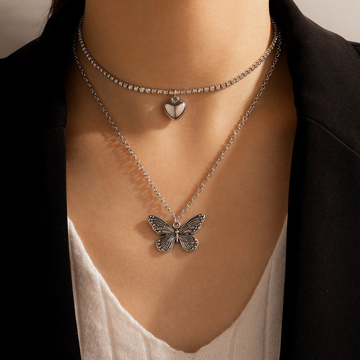 Wholesale alloy love heart full diamond butterfly necklace JDC-NE-C212 NECKLACE 咏歌 16831 Wholesale Jewelry JoyasDeChina Joyas De China
