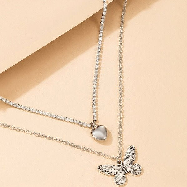 Wholesale alloy love heart full diamond butterfly necklace JDC-NE-C212 NECKLACE 咏歌 Wholesale Jewelry JoyasDeChina Joyas De China