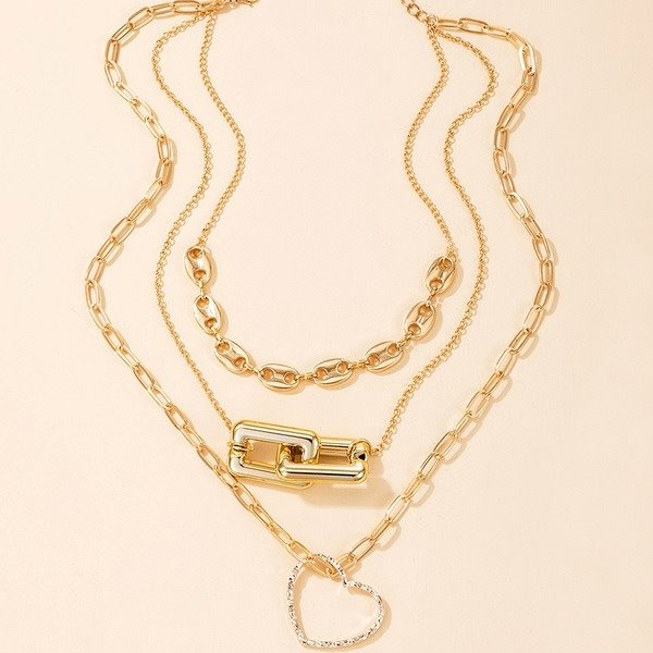 Wholesale alloy love heart hollow three-layer necklace JDC-NE-C201 NECKLACE 咏歌 Wholesale Jewelry JoyasDeChina Joyas De China