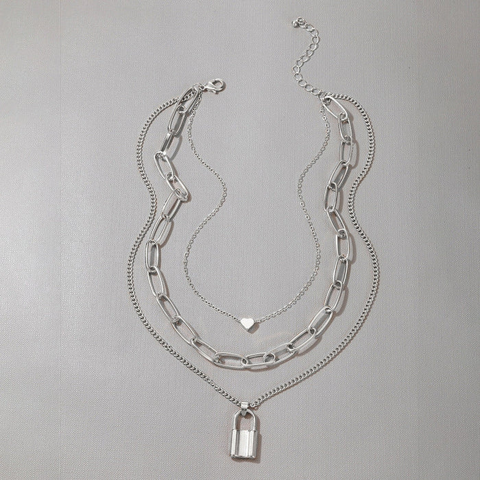 Wholesale alloy love heart lock necklace JDC-NE-C222 NECKLACE 咏歌 17187silver Wholesale Jewelry JoyasDeChina Joyas De China