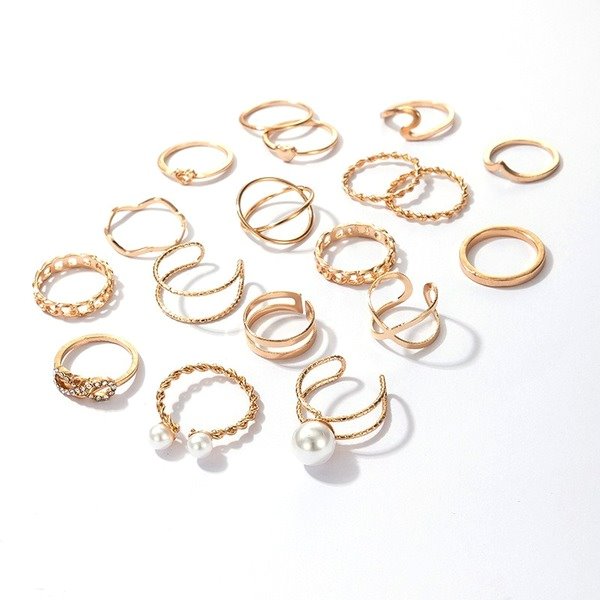 Wholesale alloy love heart open ring 19 piece set of joint ring JDC-RS-C365 Rings 咏歌 Wholesale Jewelry JoyasDeChina Joyas De China