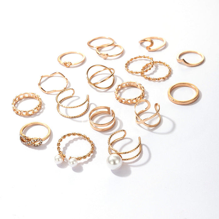 Wholesale alloy love heart open ring 19 piece set of joint ring JDC-RS-C365 Rings 咏歌 gold Wholesale Jewelry JoyasDeChina Joyas De China
