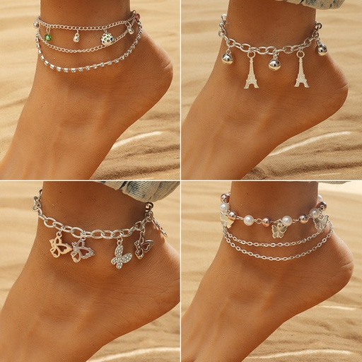 Bulk Jewelry Wholesale alloy multi-layer round bead butterfly pendant anklet JDC-AS-A041 Wholesale factory from China YIWU China
