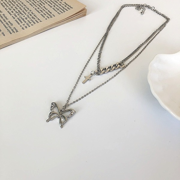 Bulk Jewelry Wholesale alloy multilayer hollow butterfly cross necklaces JDC-NE-sf069 Wholesale factory from China YIWU China
