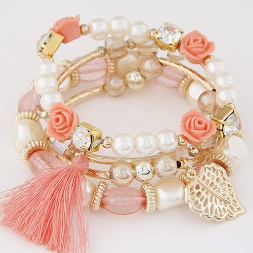 Bulk Jewelry Wholesale alloy multilayer woven flower crystal wood bead pearl bracelet JDC-BT-wy022 Wholesale factory from China YIWU China